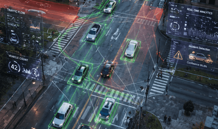 AI computer vision traffic monitoring on an Indian highway toll plaza